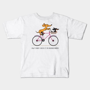 Dachshund riding a bicycle Kids T-Shirt